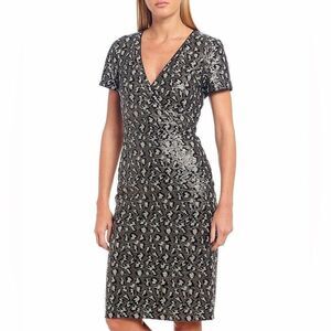 Belle Badgley Mischka Sequin Leopard Silver Black Cocktail Party Dress‎ Nwt 6